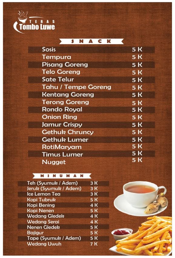 Daftar Menu Cafe Teras Tombo Luwe