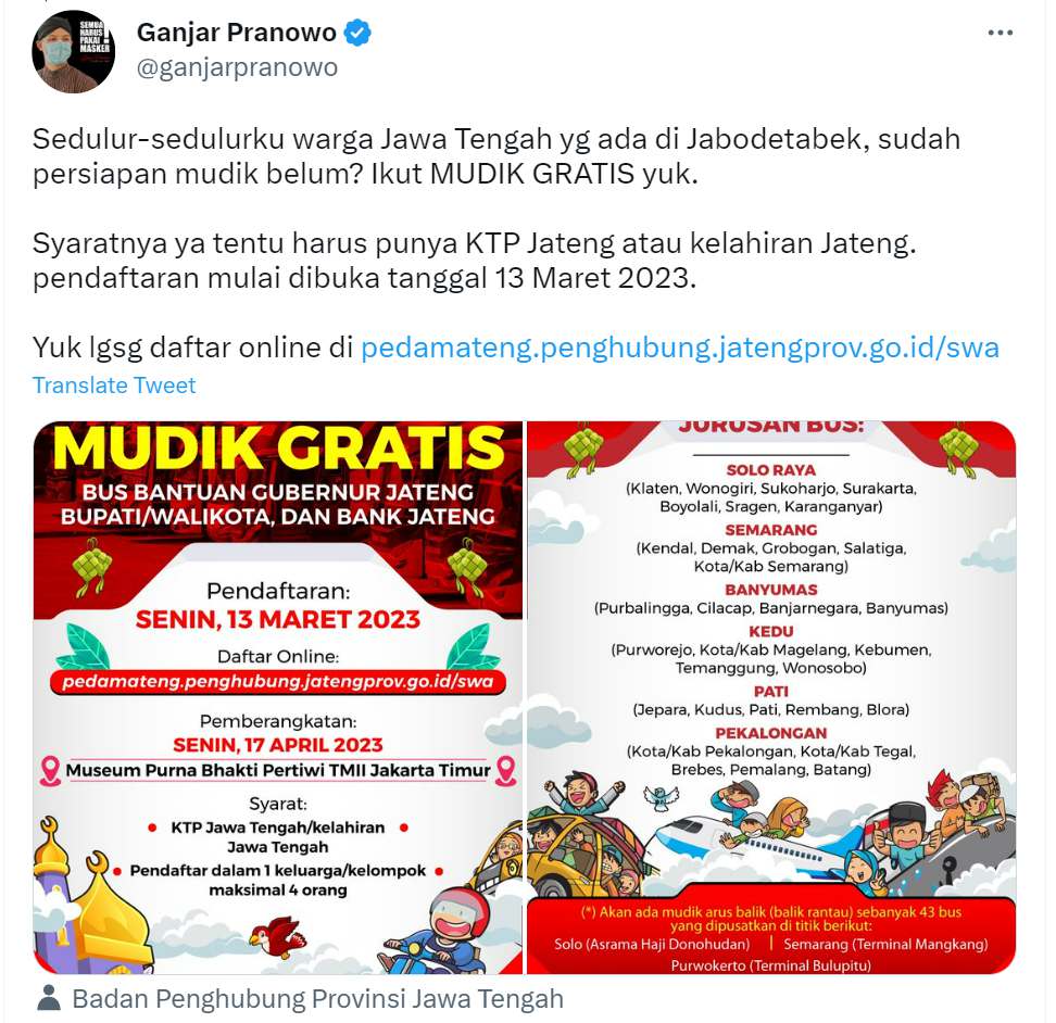 Info Mudik Gratis Jabodetabek ke Jawa Tengah