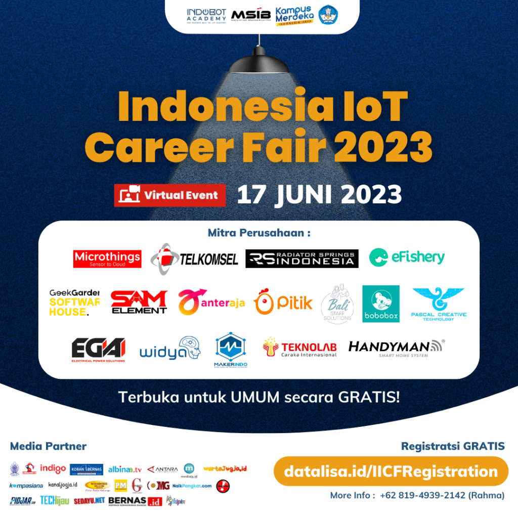 "Indonesia IoT Career Fair" adalah acara puncak dari program Kampus Merdeka - Studi Independen Bersertifikat cycle 4 dengan judul aktivitas “Internet of Things (IoT) Engineer Camp” oleh Indobot Academy.