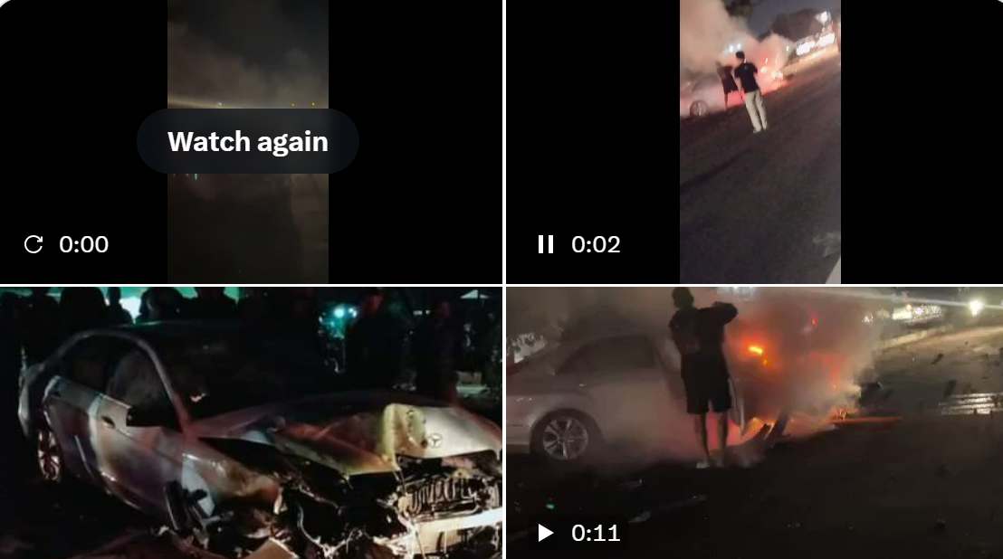 Kejadian Mencekam Mercedes-Benz Terbakar Usai Tabrakan di Sleman.