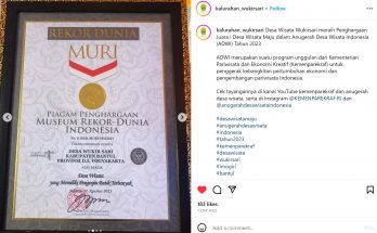 Desa Wisata Wukirsari meraih Penghargaan Juara I Desa Wisata Maju dalam Anugerah Desa Wisata Indonesia (ADWI) Tahun 2023