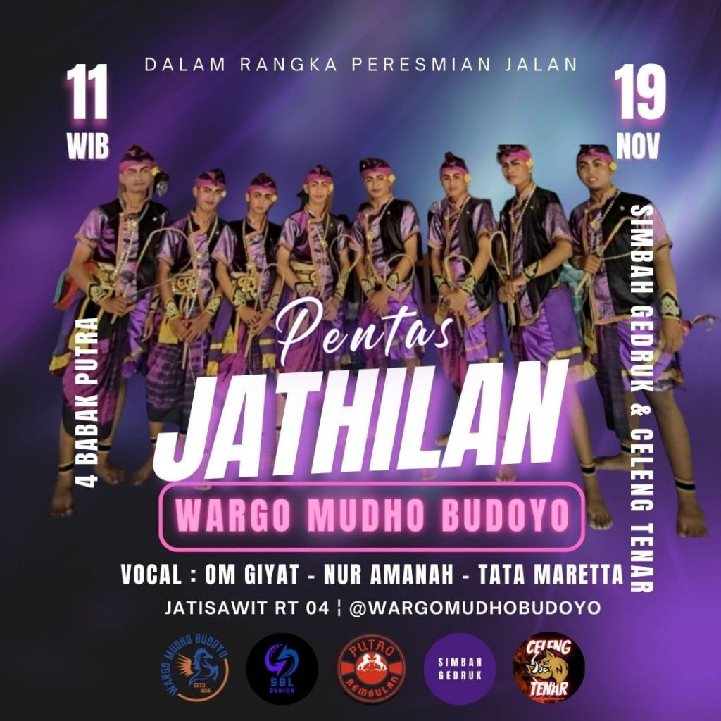 Minggu, 19 November 2023 Jam 11.00 WIB Pentas Tahilan Wargo Mudho Budoyo di Jatisawit RT4, Balecatur, Gamping Sleman. 