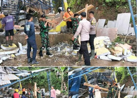 TNI, Polri, dan Warga Gotong Royong Bersihkan Material Longsor di Leksono, Wonosobo