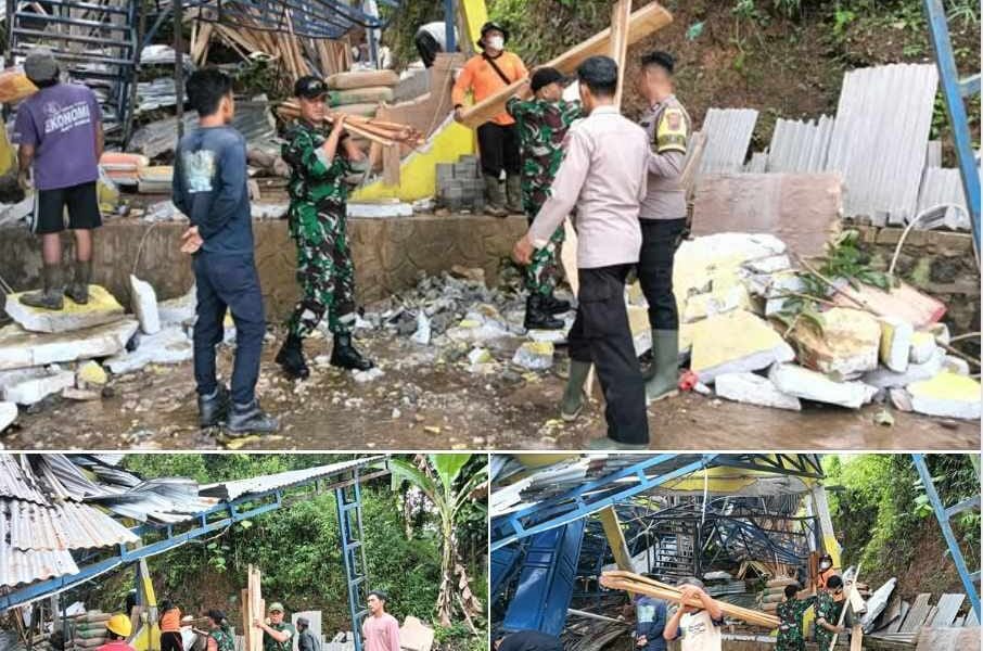 TNI, Polri, dan Warga Gotong Royong Bersihkan Material Longsor di Leksono, Wonosobo